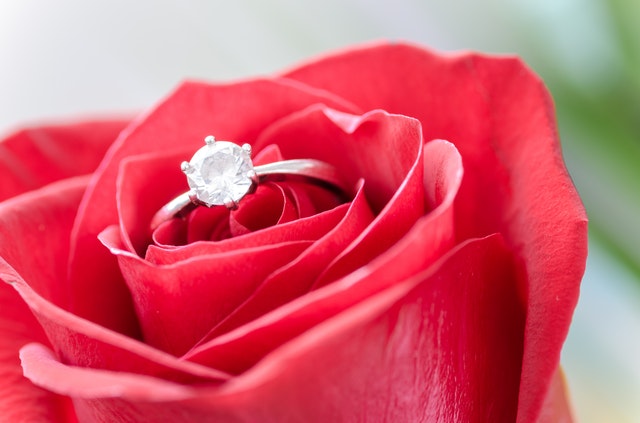 結婚指輪とバラ
